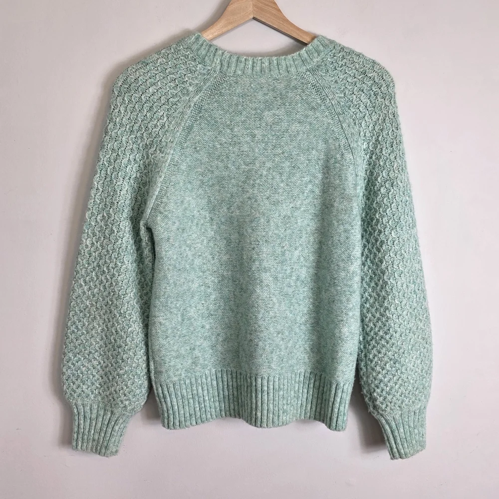 J.Crew Wintergreen Honeycomb Wool Alpaca Blend Balloon-sleeve Sweater Size XS